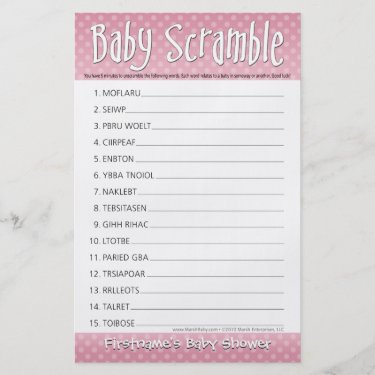 Baby Shower Games Free Printable Word Scramble