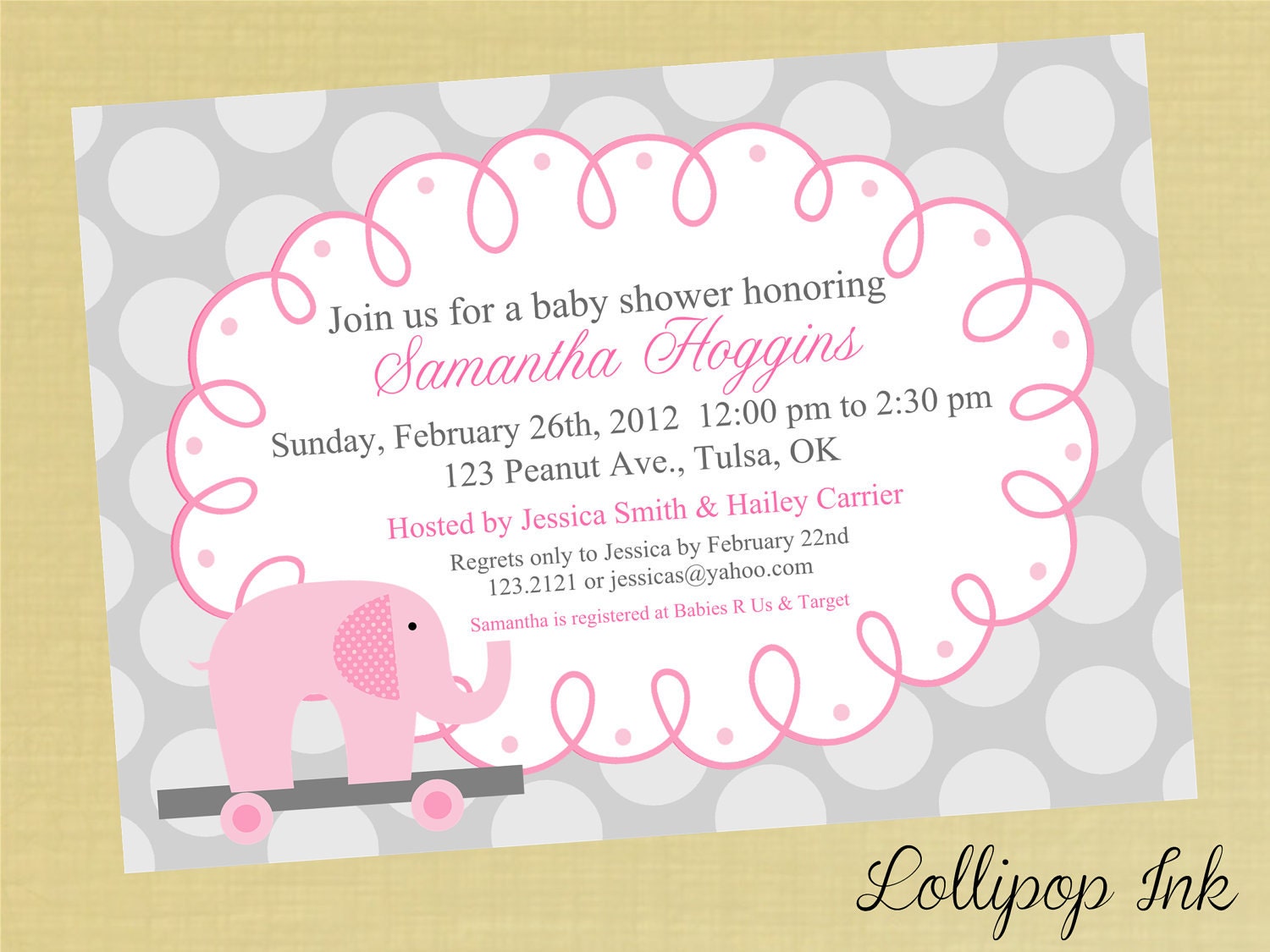 Baby Shower Invitations Girl Elephant