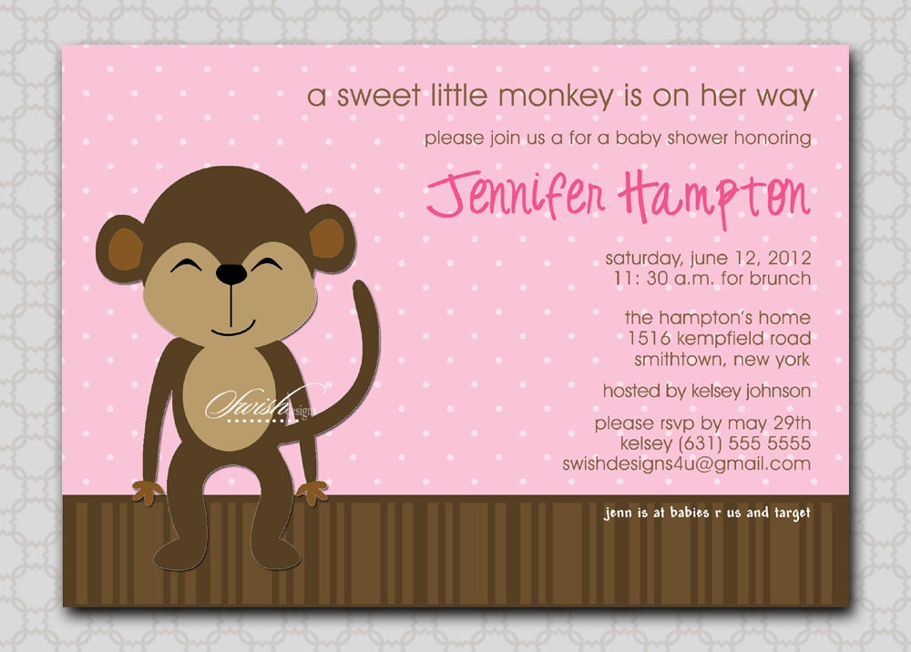 Baby Shower Invitations Girl Monkey