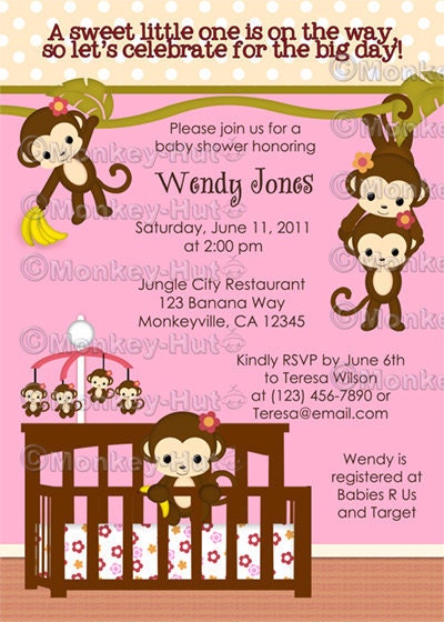 Baby Shower Invitations Girl Monkey