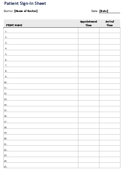 Printable Sign Up Sheet Template Free