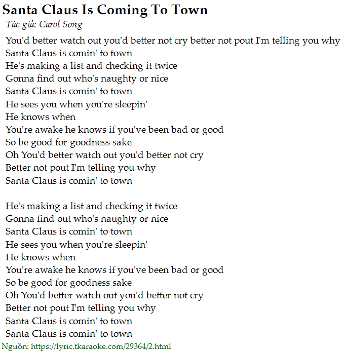 Santa Claus Is Coming To Town Lyrics